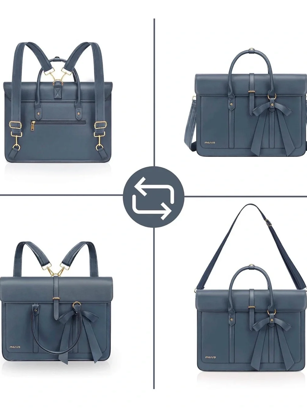 Elegant Blue Bow-Accent Laptop Tote Bag